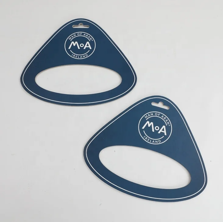 Custom made eco friendly die cut 1.5mm thick socks scarves paper pulp hanging card backing card cardboard hanger display hanger