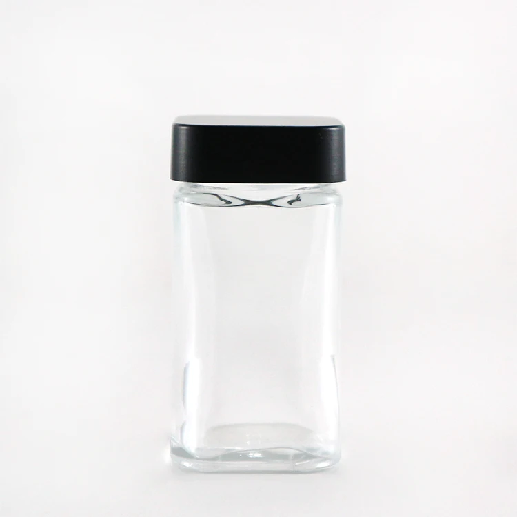 Custom 4oz Square Herb Jars Smell Proof Concentrate Glass Jar with Plastic Cap for Dry Flower and Cosmetics