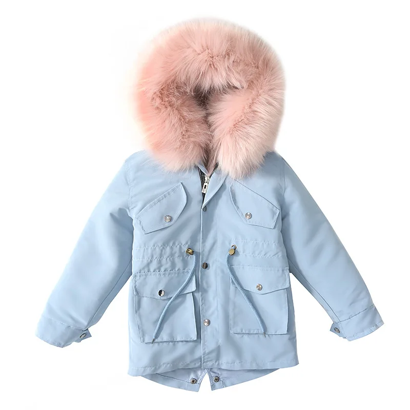
Long Style Winter Warm Faux Fox Fur Jacket Parka Coat For Kids 