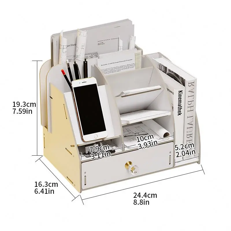 Office Supplies/Desk Organizer Set with Desktop Leather Writing Pad File Paper Tray Magazine Folder Pen Sticky Note Holder