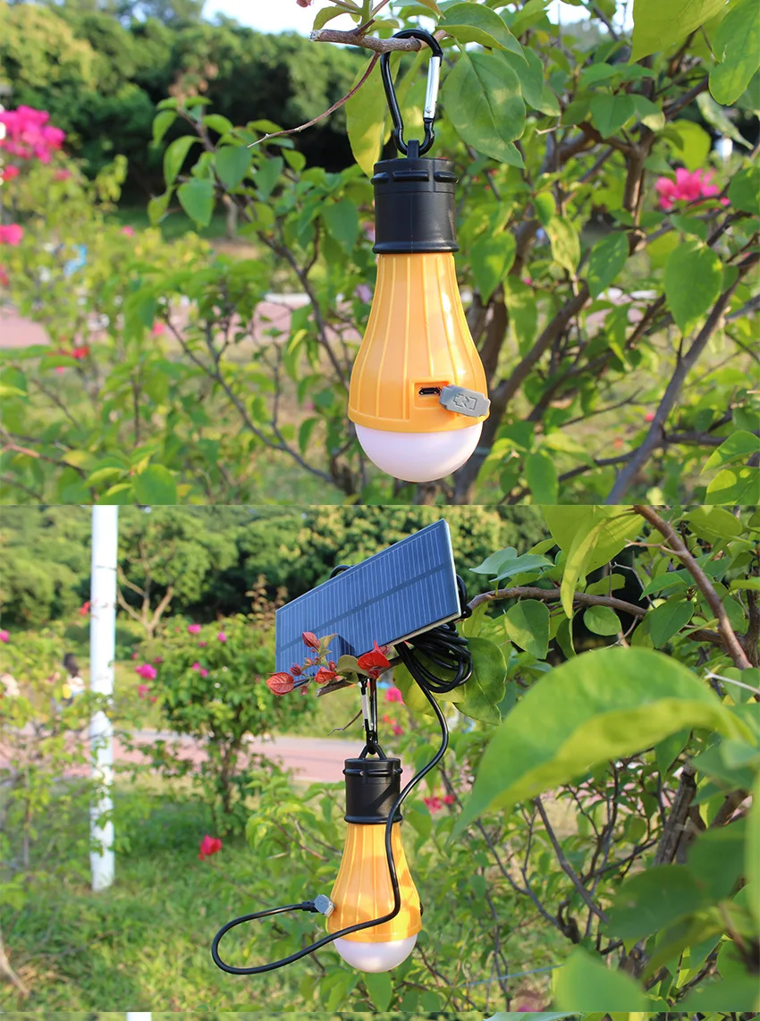 Outdoor waterproof dimmable mini portable rechargeable usb dim solar powered tent hiking Camping lamp LED Solar panel Light Bulb