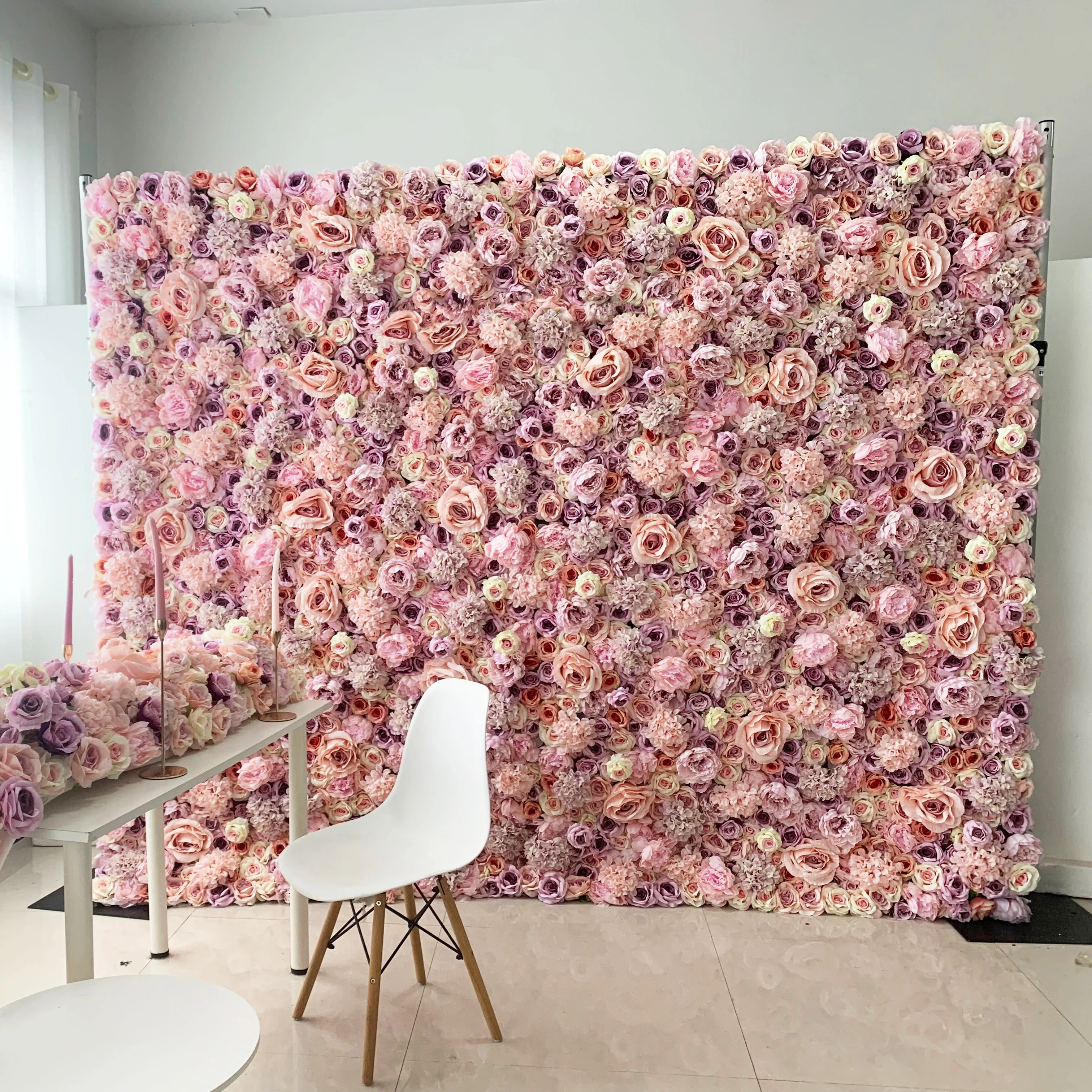 O FW003 Custom 3D Cloth Flower wall Wedding Artificial Silk Rose Flower Wall Panel Backdrop Decorative Artificial Flower wall