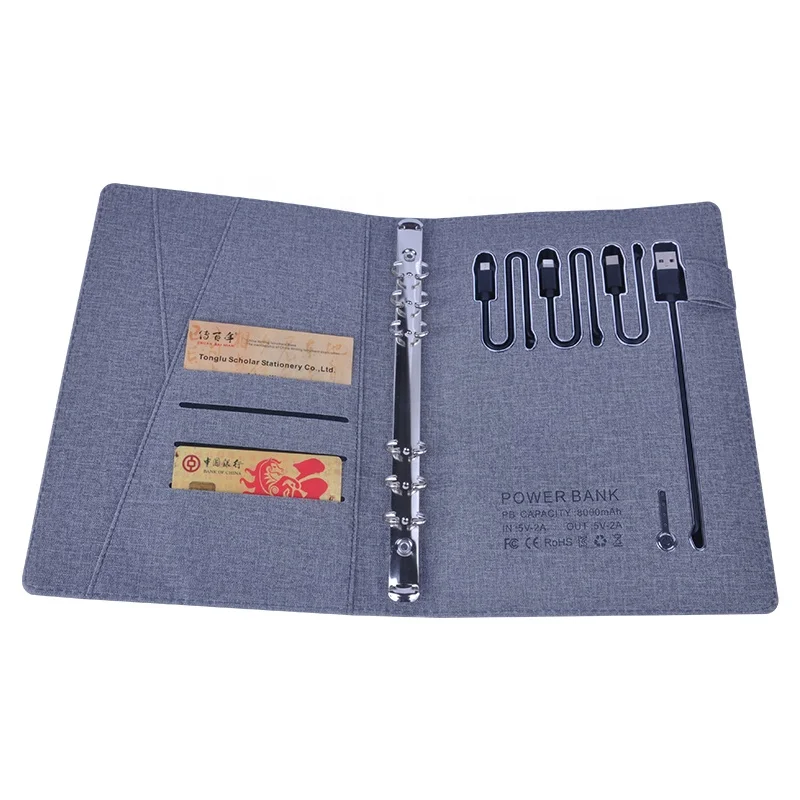 China Factory 8000mah wireless charging planner power bank notebook with phone pocket and usb