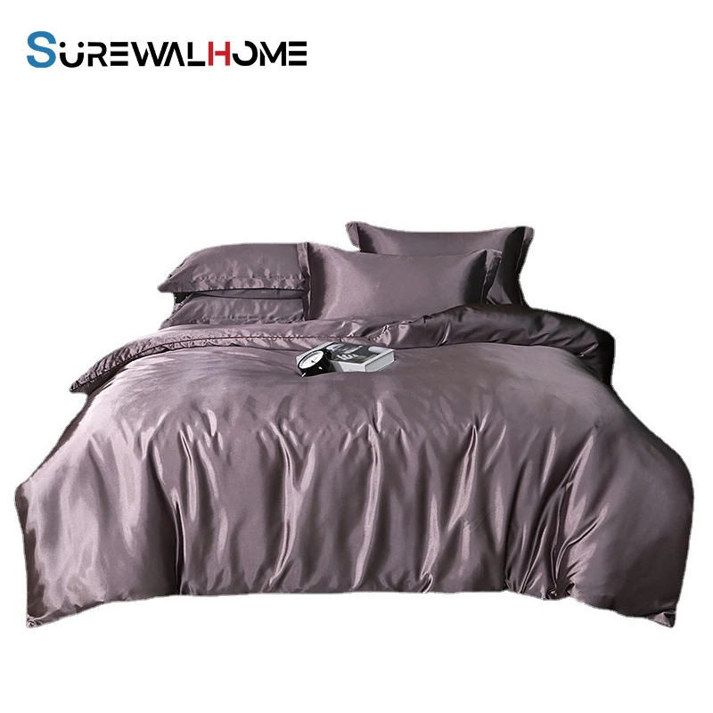 SUREWALHOME Bed Four Pieces European Style High Grade Bed Sheet Embroidered Satin Tencel Four Piece Set Quilt Cover