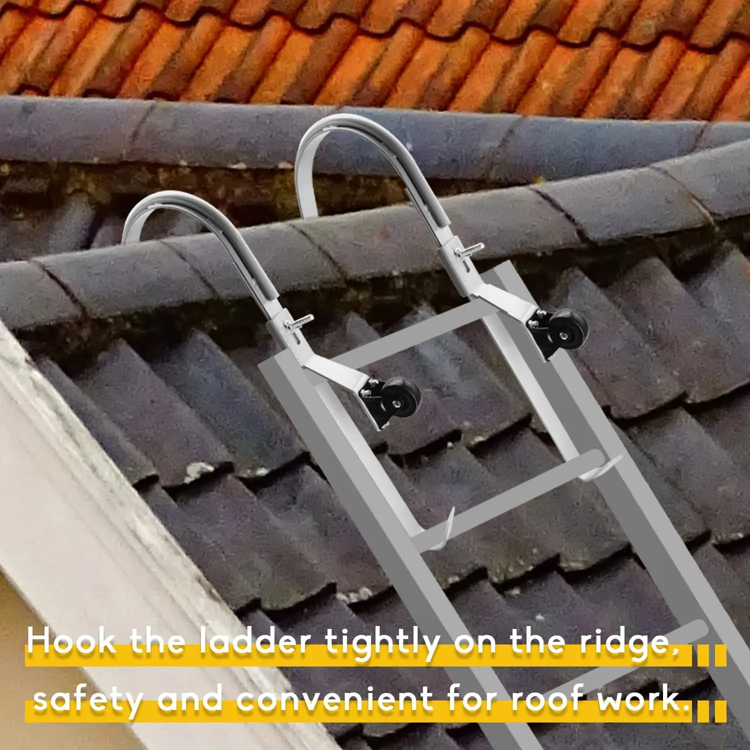 JH-Mech Roof Ridge Ladder Hook with Wheel  Extension Ladder Accessories for Roof Heavy Duty Steel Ladder Stabilizer