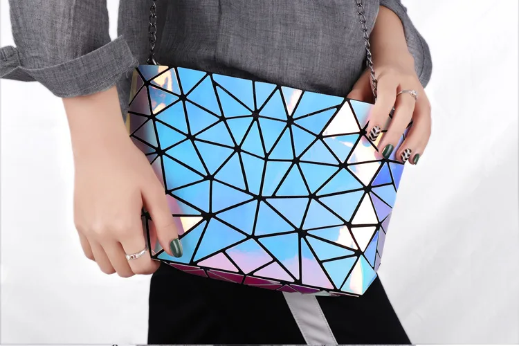 OEM ODM Wholesale SHBC Fashion Leather Reflective Chain Bags Luminous Geometric Shoulder Crossbody Messenger Women Handbag