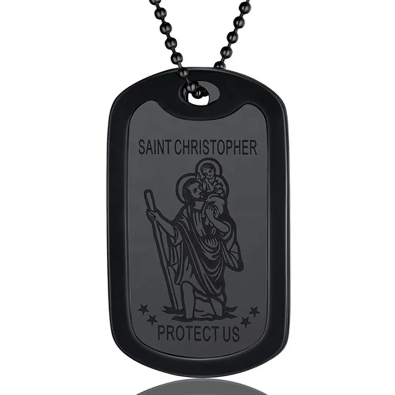 Saint Christopher Protect Jewelry Silver Gold Black Stainless Steel Medal Pendant Men Necklace