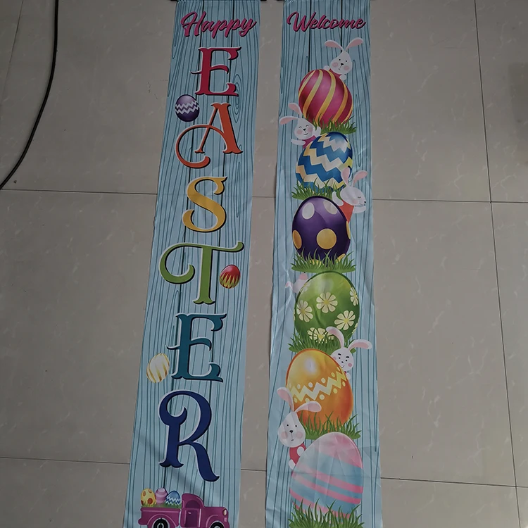 Easter Couplets With Rabbit Egg Outdoor Hanging Decoration 30x180cm Polyester Flag