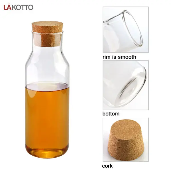1200ml with Cork Lid Heat-resistant Borosilicate Glass Bottle Oil Jug Milk Flower Tea Juice Drink