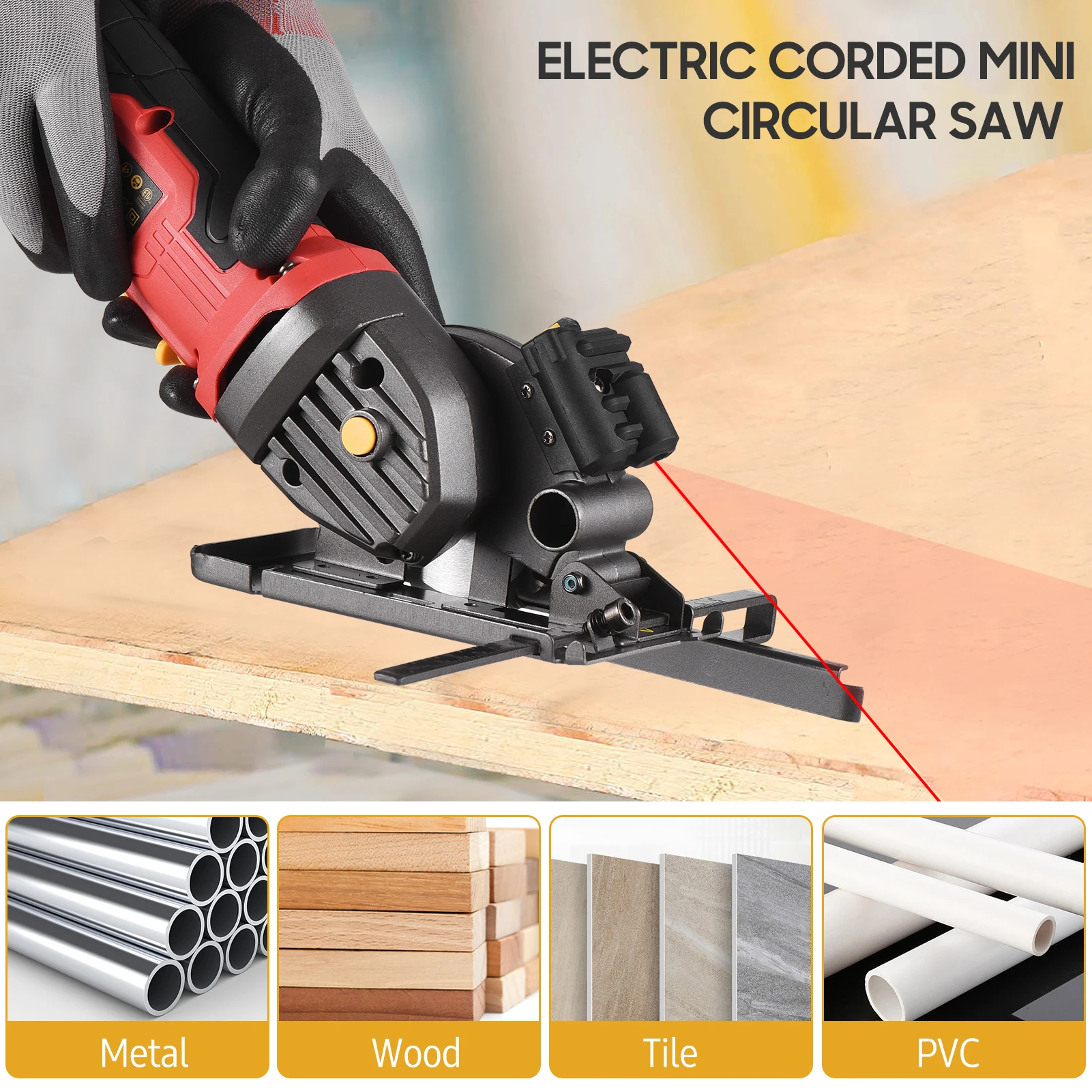 580W 3700RPM Mini Circular Saw Corded 4.8 Amp Electric Compact Circular Saw 6 Blades for Cutting Wood Tile Plastic Soft Metal