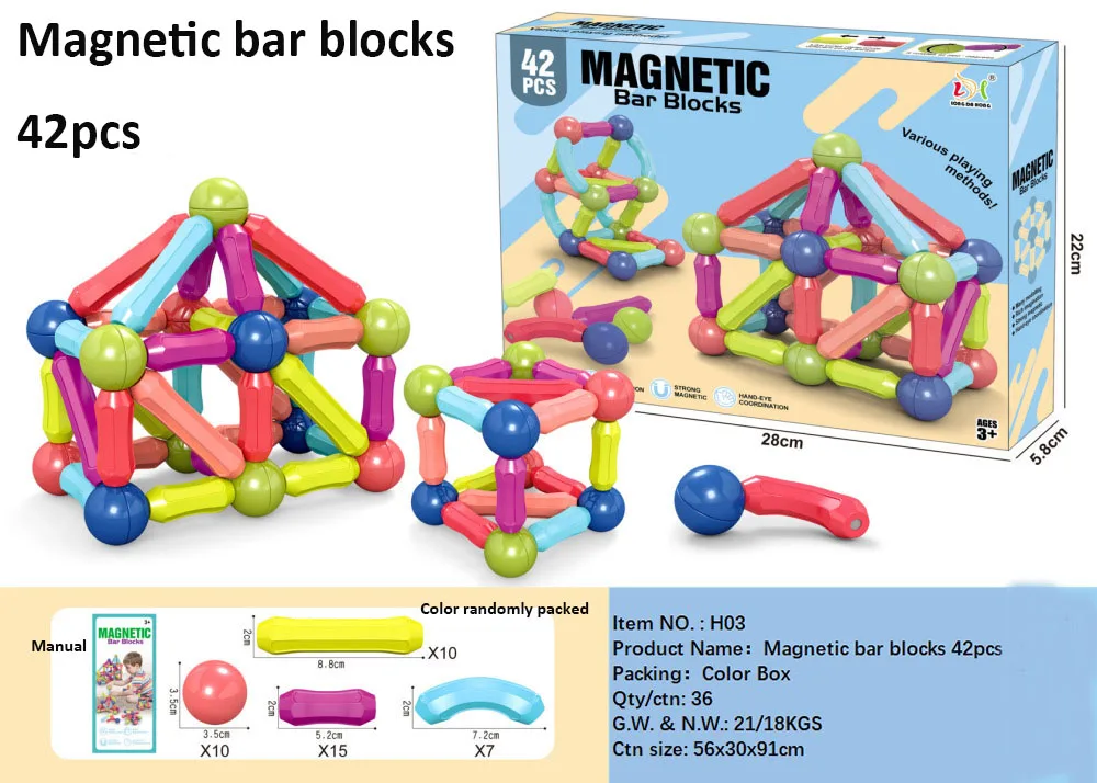 Kids Magnetic Building Block Set Magnetic Sticks and Balls DIY Magnetic Bar Blocks