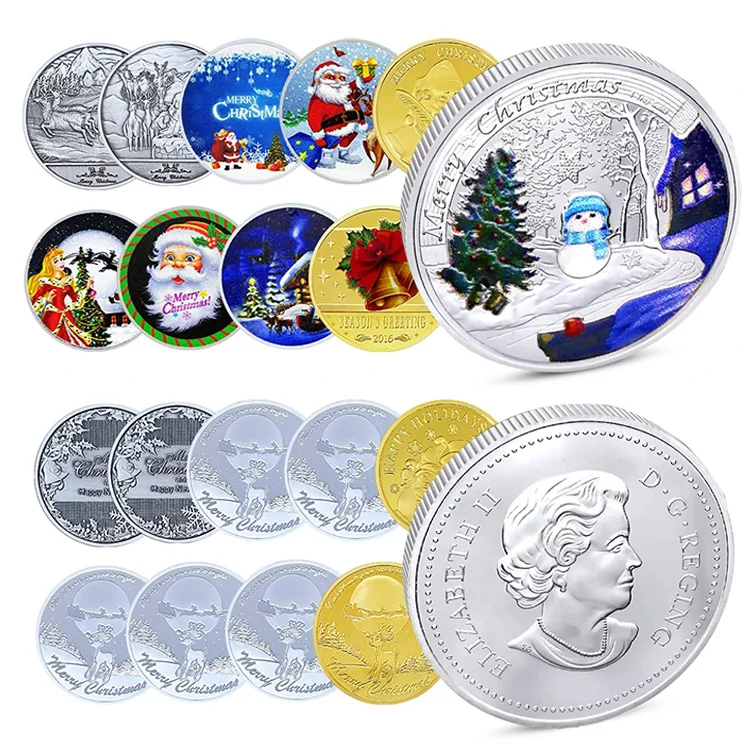 Wholesale Custom Santa Claus Wishing Collectible Gold Silver Plated Souvenir Merry Christmas Kids Gift Commemorative Coin