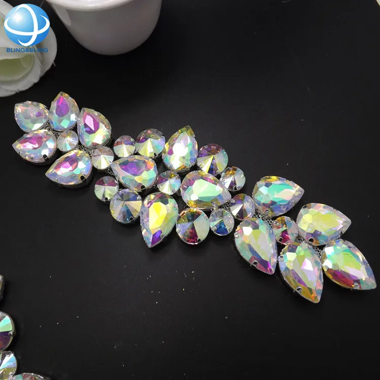 Crystal custom rhinestone sew on bridal applique wedding decoration accessories for Bridal Dress Hat