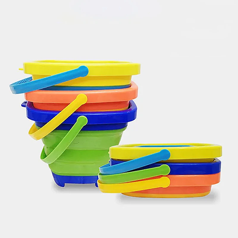 Kids 2L Foldable Silicone Sand Buckets Beach Toys Children Summer Outdoor Party Playing Portable Pail Collapsible Beach Bucket