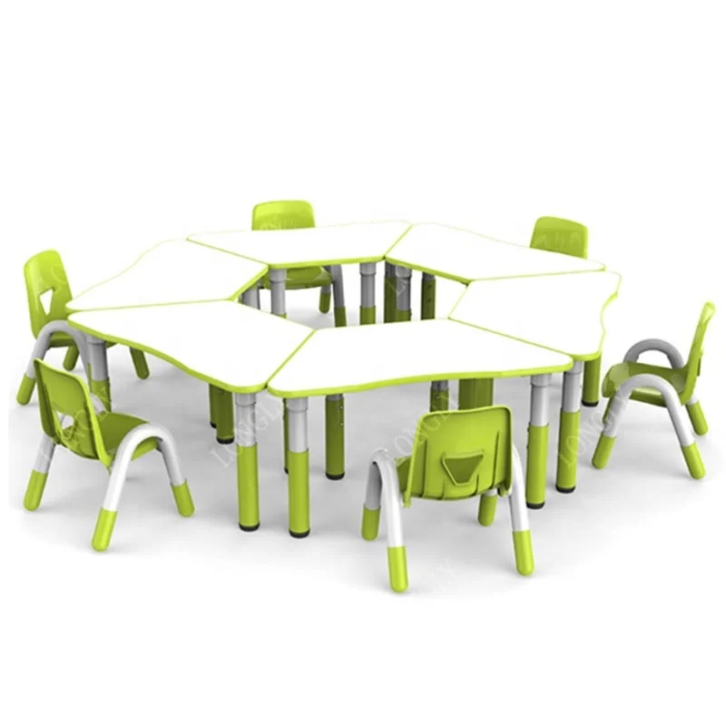 Trapezoid shape multifunction kids table and chair with bookshelves