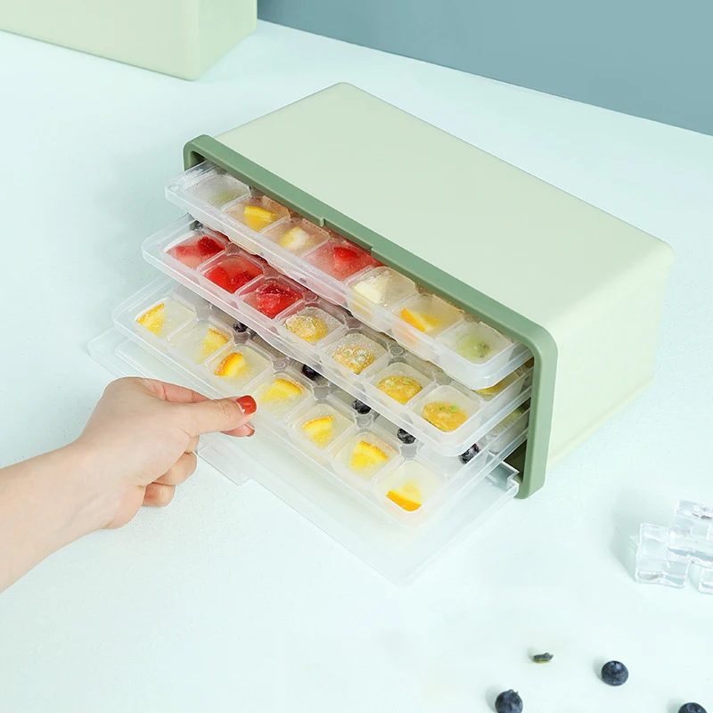 Hot Ins Food Grade Easy Remove  Stackable Green Cool Summer Home Party DIY Ice Cube Mold with Ice Container