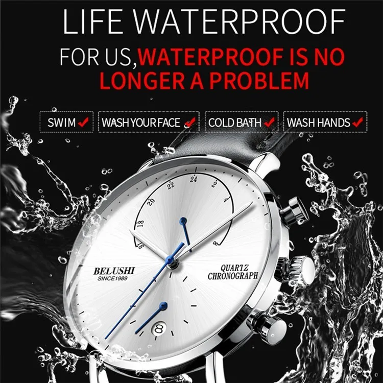 belushi Waterproof Watches Leather Strap Slim Quartz Casual Business Mens Wrist Watch Top Brand Belushi Male Clock 2018 Fashion