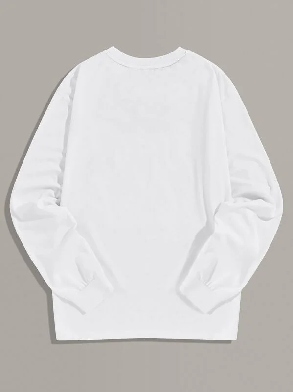 MGOO OEM 95% Polyester White Panda Print Long Sleeve Casual Men T Shirt