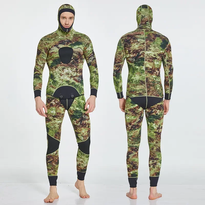 5mm 7mm Neoprene Hooded Spearfishing Wetsuit Keep Warm Two-piece Surfing Wet Suit Long Sleeve Diving Suit