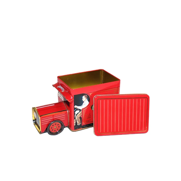 Large tin cans clear lids Toy Truck And Trailer blankodosen Box metal storage cage
