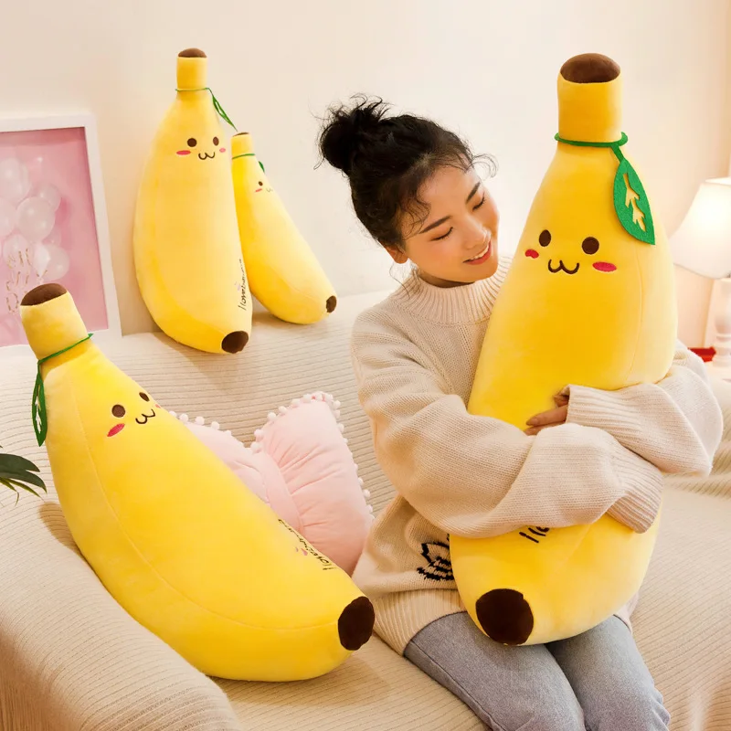 Bananas Plush Pillow Toys Big Sale Multi-size Down Cotton Filling Soft Smile Face Yellow Fruit Cute OPP Bag Unisex 2pcs 35-120cm