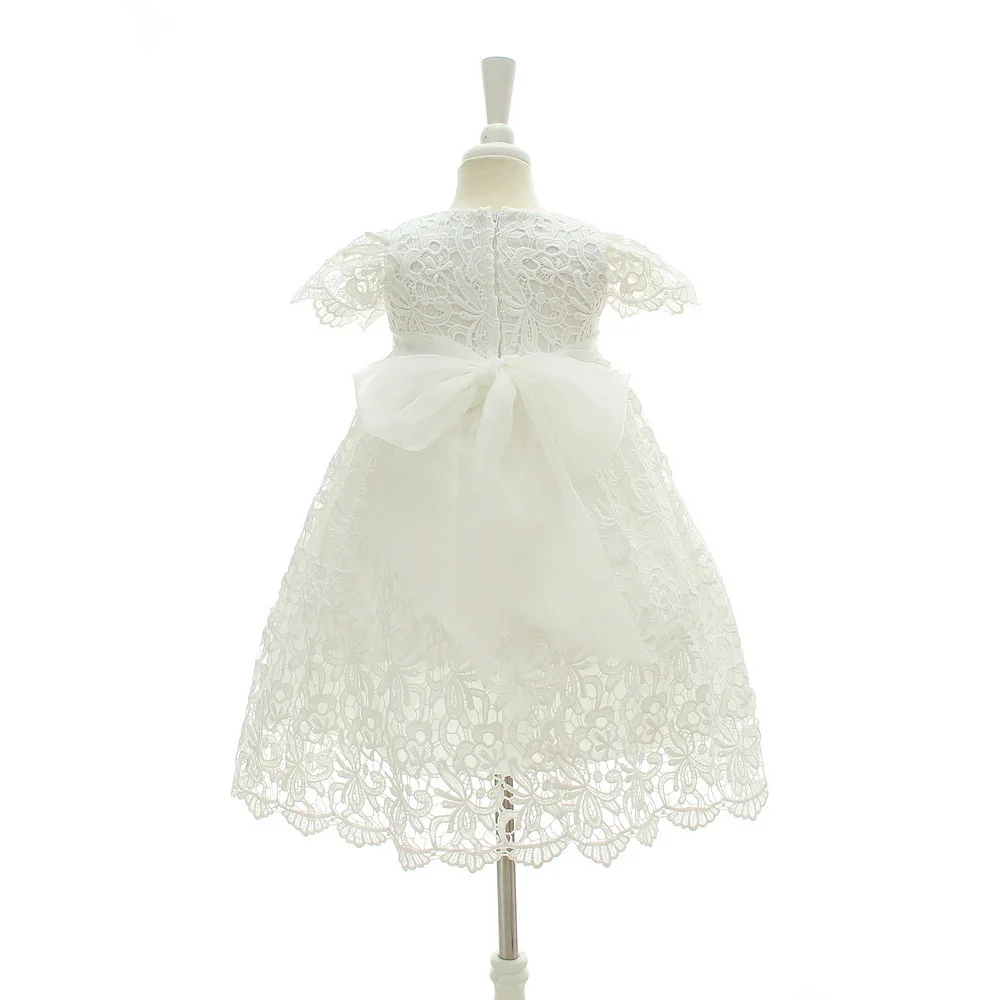 Baby Infant Girl Baptism Dress Flower Newborn Gown White Lace Christening Dress