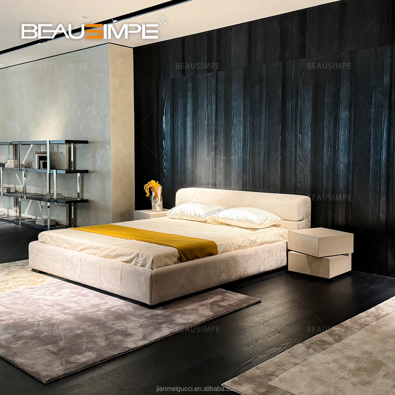 Tufty bed Modern minimalist nubuck fabric solid wood king size bed villa hotel apartment furniture bedroom queen size bed