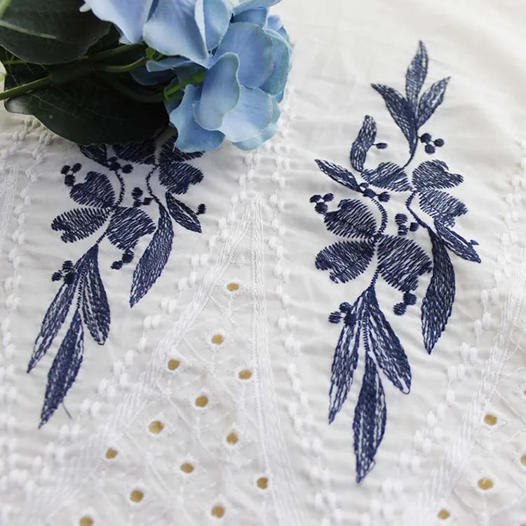 Two color Womens Home Textile Fabric Geometric Pattern Cotton Perforated Embroidered fabric