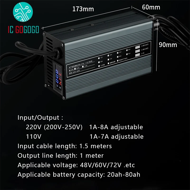 48V 58.4V 72V 60V 67.2V 84V 87.6V Li-ion LiPo Lifepo4 Lithium Battery Charger Curren Adjust 8A 5A Fast Charge ebike 16S 20S 24S