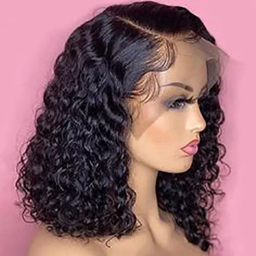 Wholesale Raw Virgin Brazilian Curly Natural Raw Human Hair Wig Peruvian Lace Front Bob Wig For Black Women