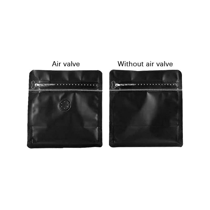 Waterproof Dampproof Custom Bottom Matte Black Resealable Zipper Bag Printing Logo Coffee Beans Packaging Bags With Valve