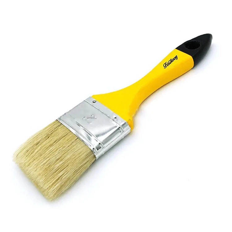 customized 2inch wooden Handle White pig hair mixed polyester Bristles Flat Paint Brushes
