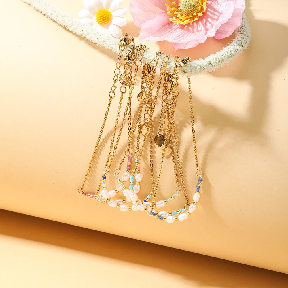 Simple Streetwear Cute Pearl Bracelet Glass Seed Beads Gold Color Chain Bracelets For Women On The Hand Charm Jewelry