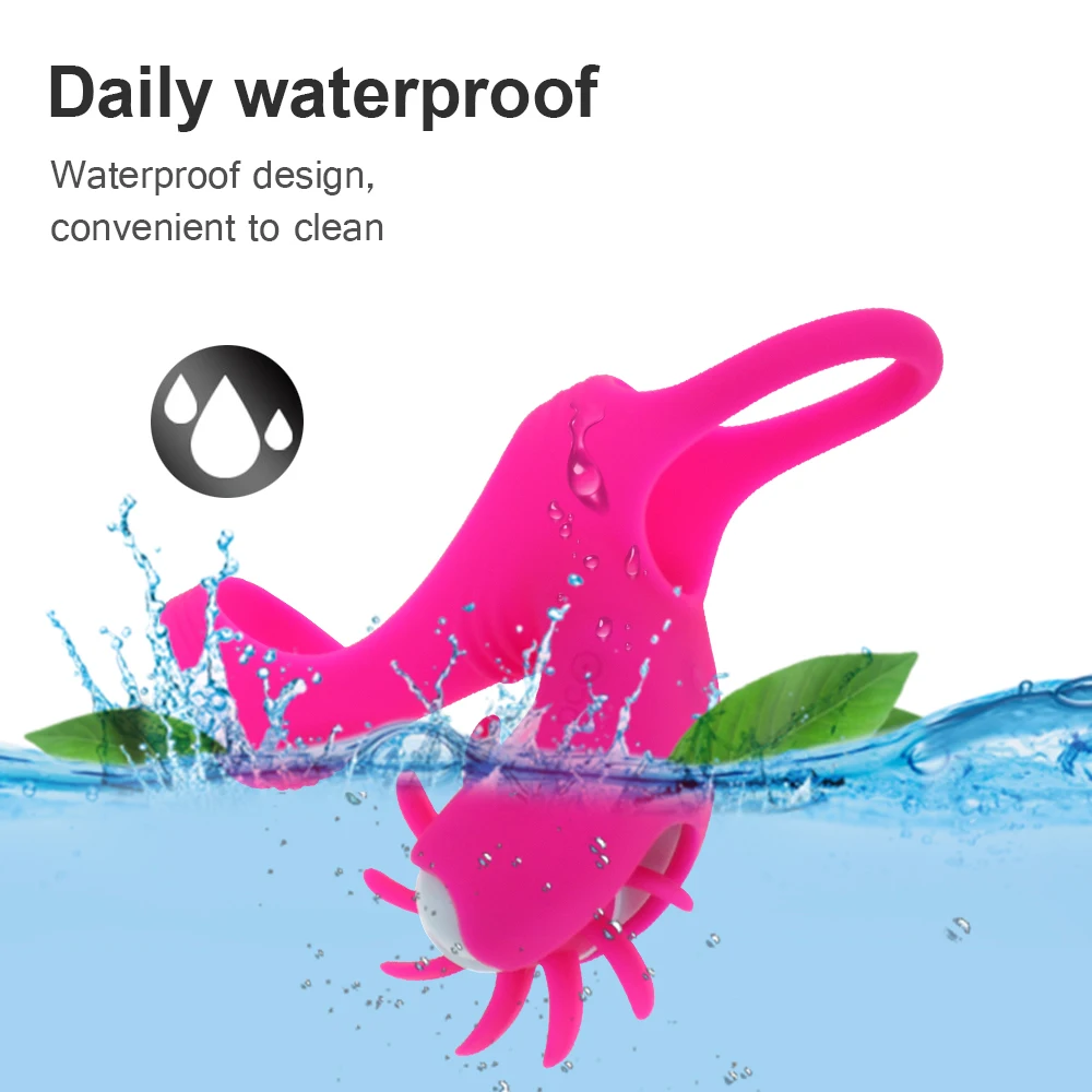 Free Custom Box - Oral Adult Products Penis Ring Vibrator Rotation Tongue Licking Clitoris Stimulator Male Silicone Cock Rings