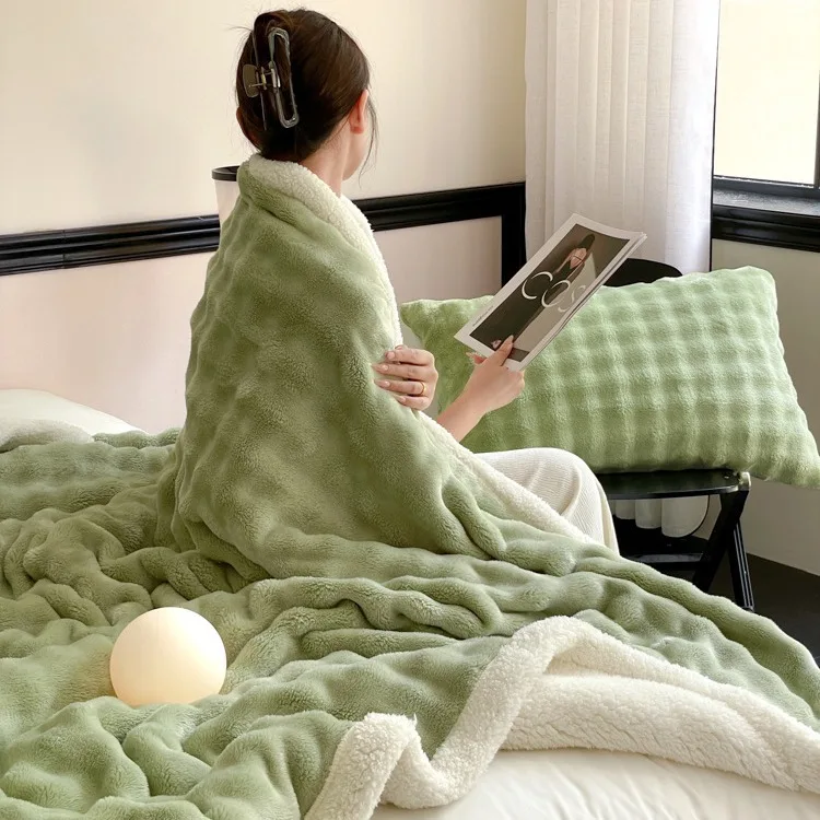 Double thick warm bubble rabbit fleece blanket