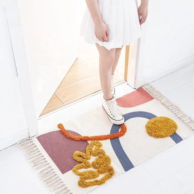 
Wholesale home decorative living handmade printed colorful tufted rugs children kids play room bedroom cotton woven boho rug 
