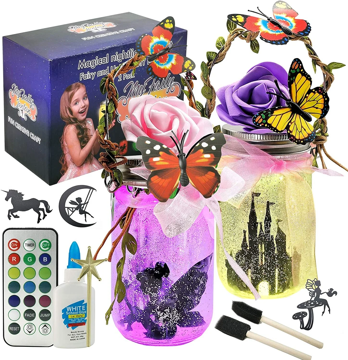 Fairy Jar Night Light Kit with Remote- Night Light Fairy Lantern Craft Kits for Garden DIY Deco Art Project