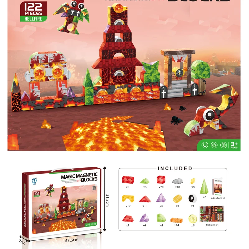 122pcs of magnet blocks for kids large magnetic block assembly magnet building block toys for child