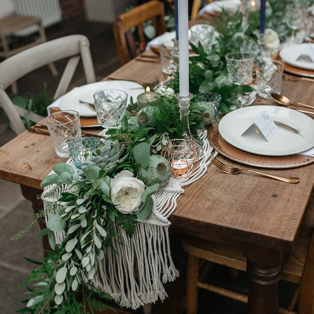 Custom hand woven cotton macrame table runner table  for wedding banquet