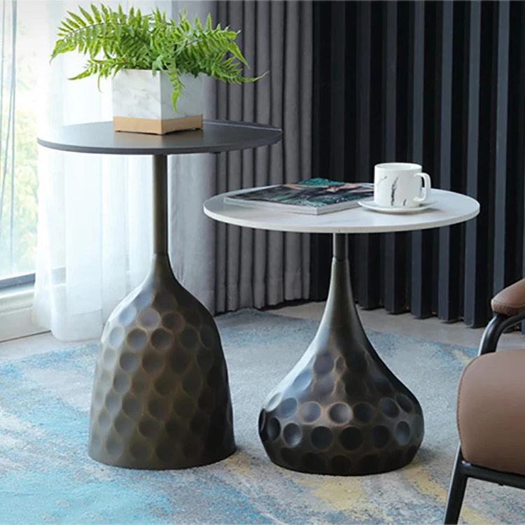 White Marble Coffee Table with Gold Metal Base Modern Round Accent Side Coffee Table for Living Room Furniture