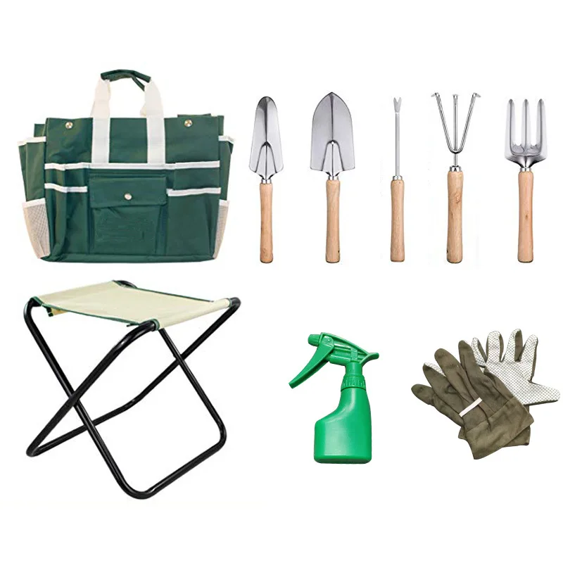 Extenclean 7 Piece Garden Kneeler Seat Tool Pouch Folding Chair With Tool Bag Hand Tools Set