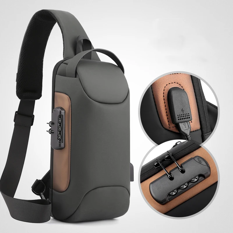 Manufacture Fashion Designer Waterproof Anti Theft Chest Bag USB Crossbody Sling Bags For Men Single Shoulder