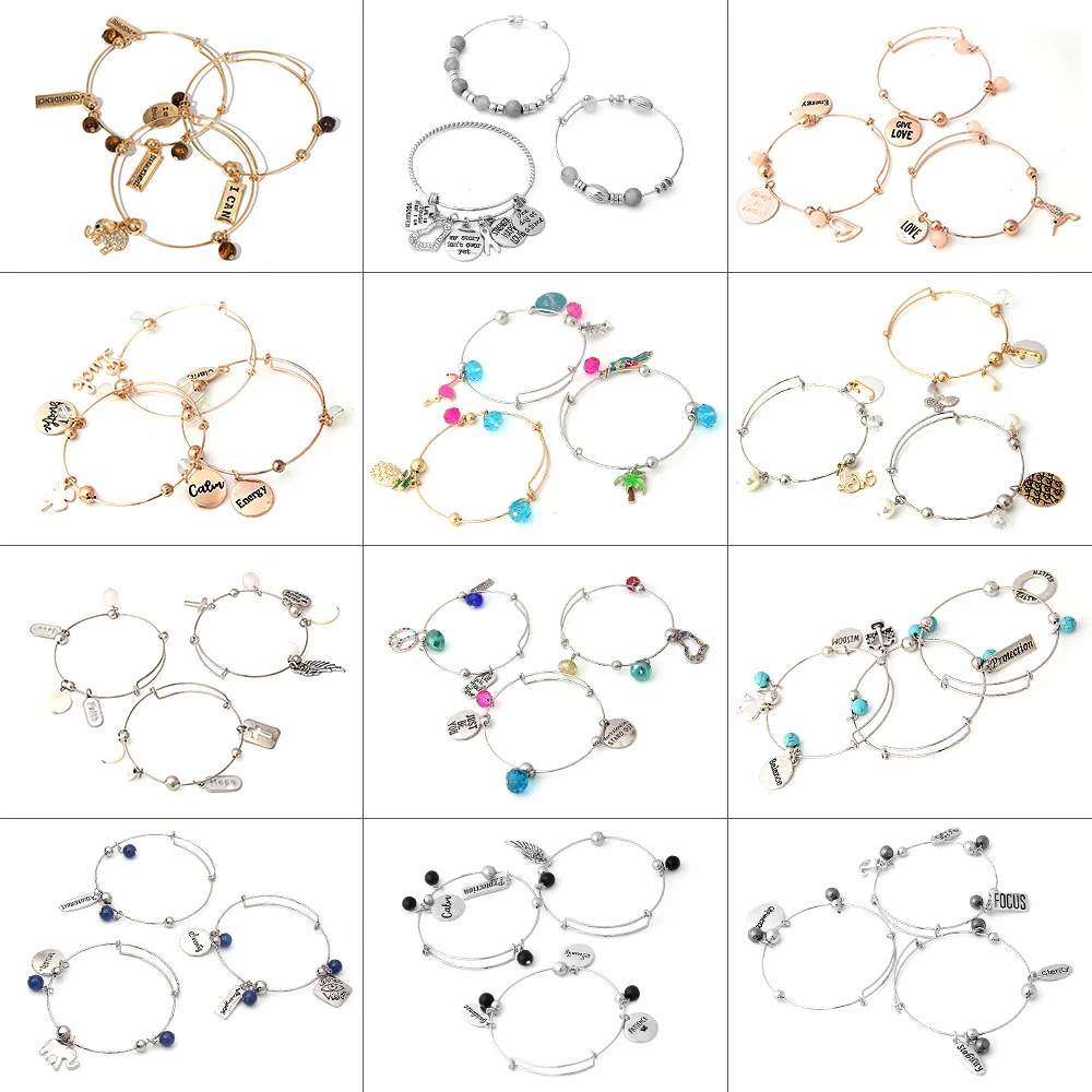 Women Inspiration Jewelry Charm bracelet Silver Gold Plated Heart Alloy Bracelet Expandable Wire Bangle Bracelet