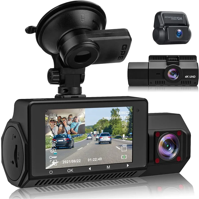 4K Dash Cam Recorder GPS Without wifi  Dual Camera Dash Cam front and inside  channels DVR Vehicle Blackbox DVR full hd 1080p