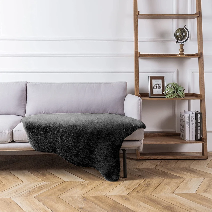 2023 Grey Solid Color Bedroom Carpet Fluffy Faux Rabbit Fur Carpet Large Rugs For Living Room Shaggy Carpets And Rugs for Home