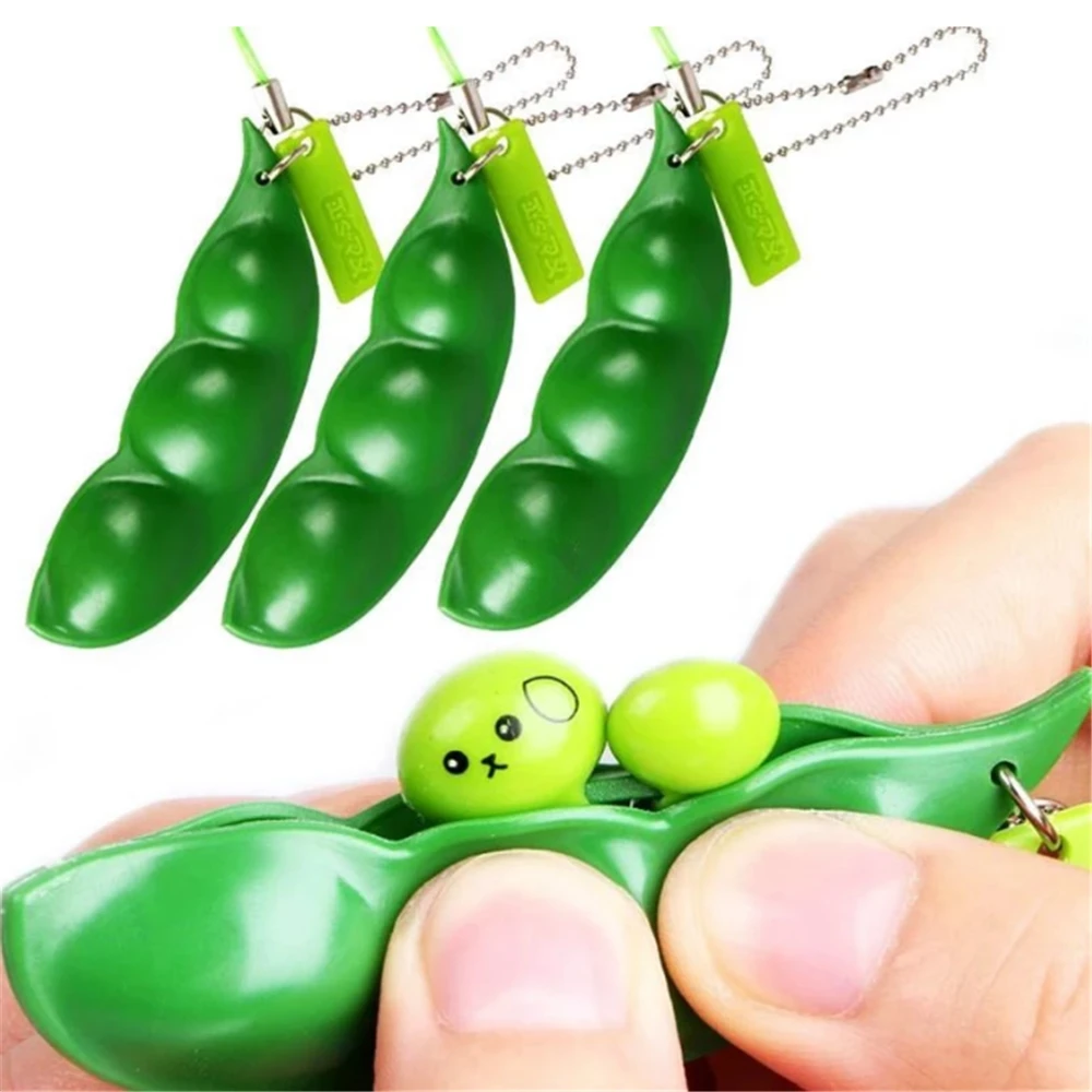 Creative Fidget Toys Squeezing Edamame Peanuts Toys Antistress Popper Toy Edamame Keychain Fidget Squishy Decompression