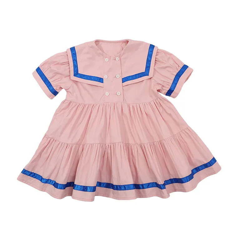 Kids Little Girls Cotton Dress Short Sleeves Casual Summer Striped Playwear Sailor Dresses