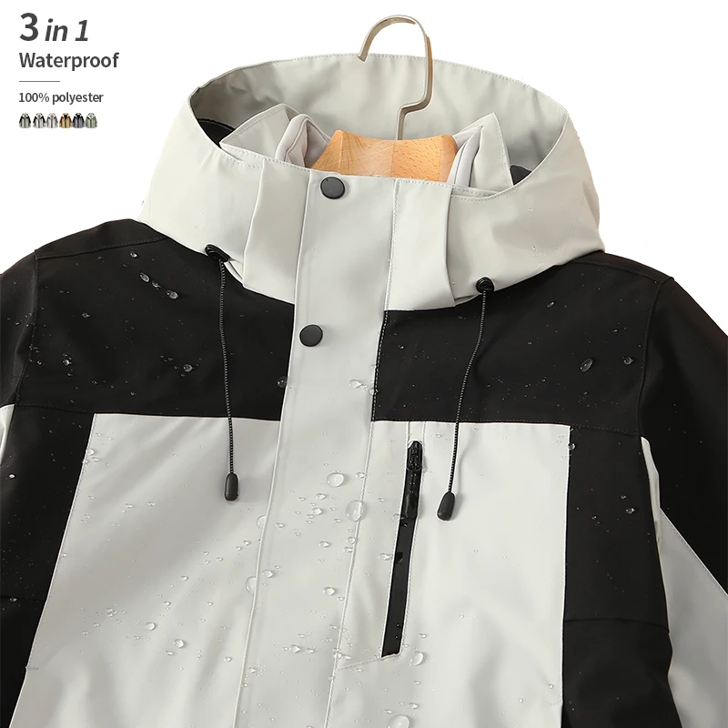 custom YKK zipper 3in1 fleece anti-static detachable cap winter waterproof rain jacket men
