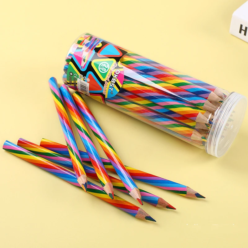 Eco Friendly Kids Sketch Drawing Colorful Triangle Wooden Hb Pencil for School