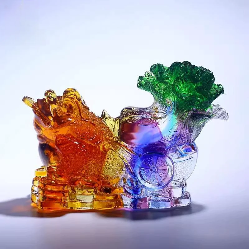 G252 High-grade Front Desk Cashier Desktop Placement Colored Glaze Gold Toad Cabbage Ornaments Attract Wealth Store Opening Gift